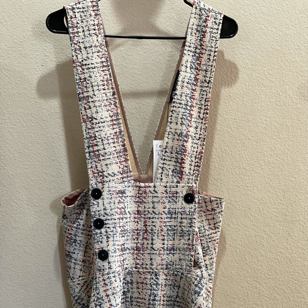 NWT - Zara mini dress, size large. Cream color with blue, red, and black lines.